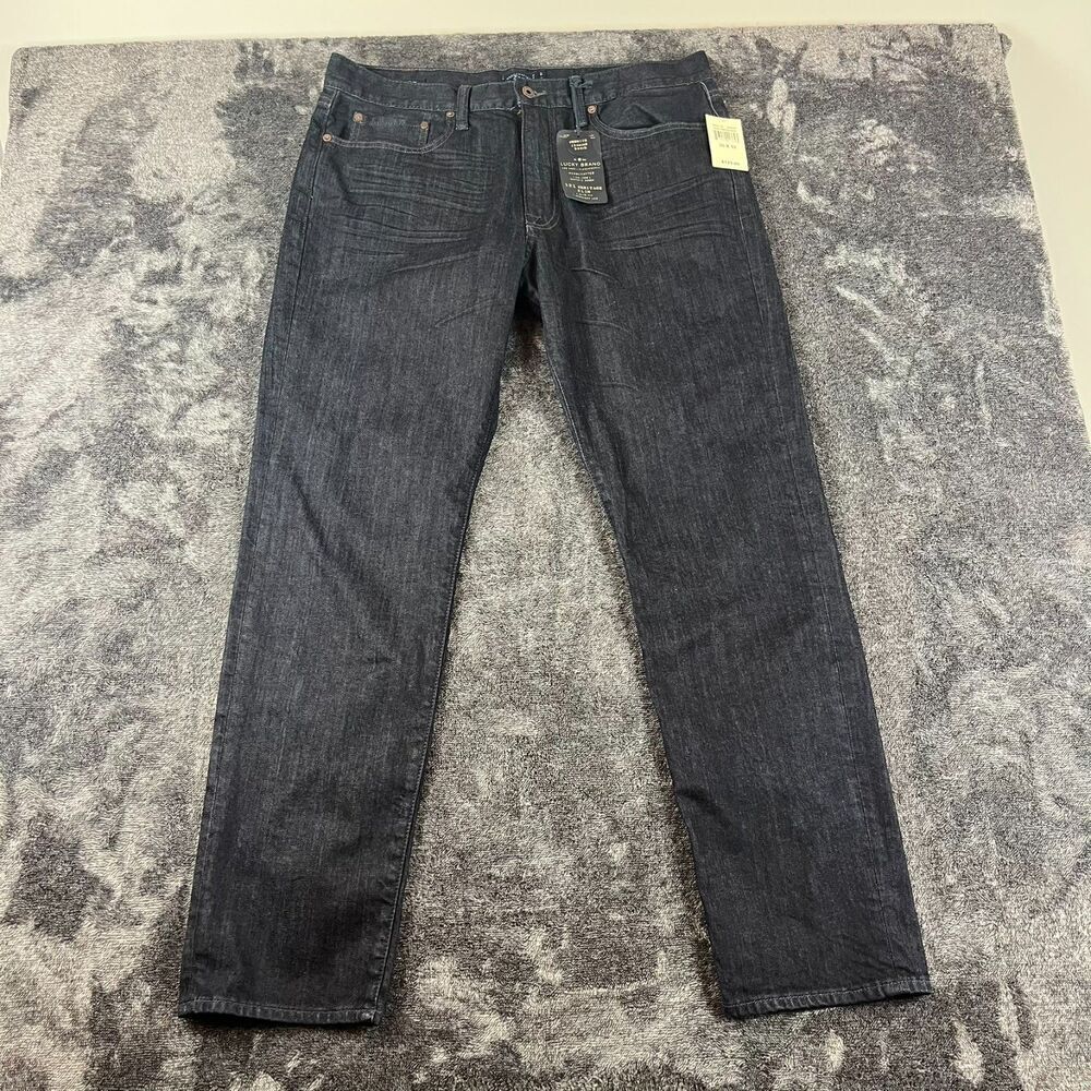 Lucky Brand 121 Slim Straight Dark Blue Denim Jeans Men's 36X32 NWT Whisker